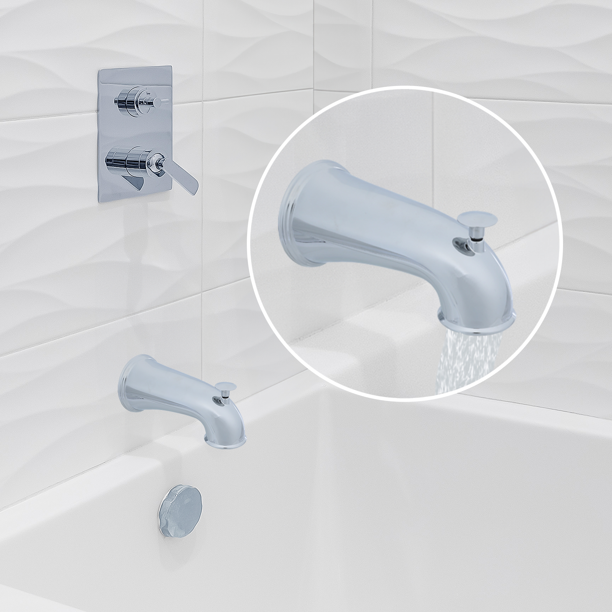 2nd image of 6 in. Decorative Tub Spout with Pull Up Diverter in Chrome 2nd image of 6 in. Decorative Tub Spout with Pull Up Diverter in Chrome