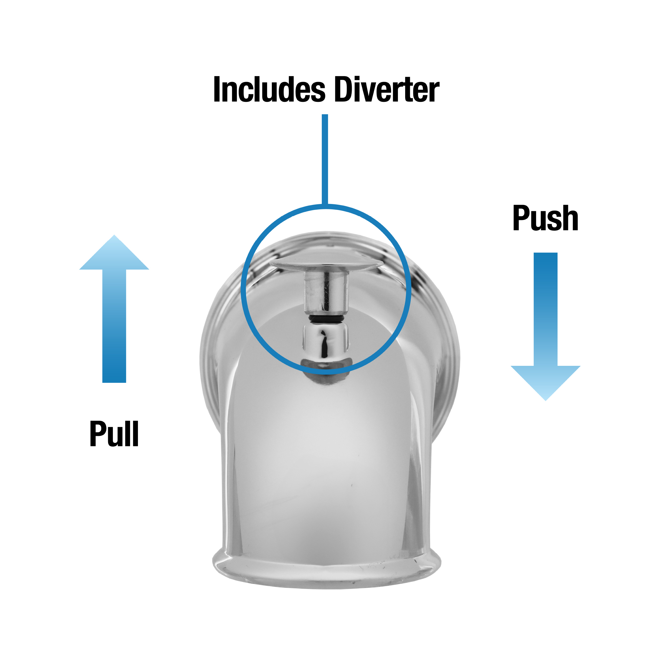 5th image of 6 in. Decorative Tub Spout with Pull Up Diverter in Chrome 5th image of 6 in. Decorative Tub Spout with Pull Up Diverter in Chrome