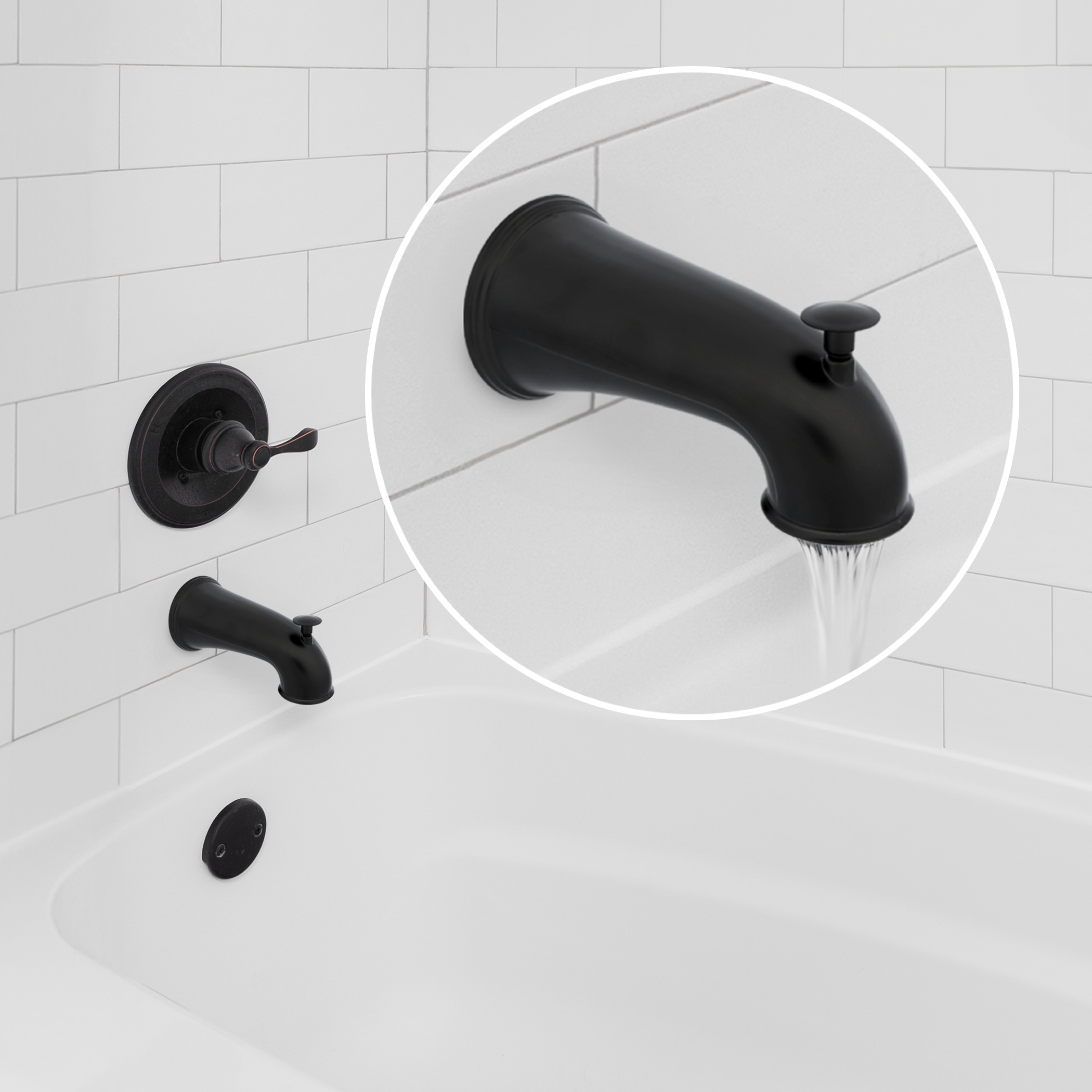 2nd image of 6 in. Decorative Tub Spout with Pull Up Diverter in Oil Rubbed Bronze 2nd image of 6 in. Decorative Tub Spout with Pull Up Diverter in Oil Rubbed Bronze