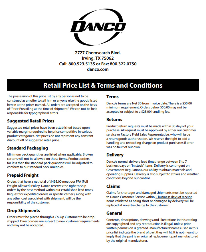 Retail Price List & Terms and Conditions
