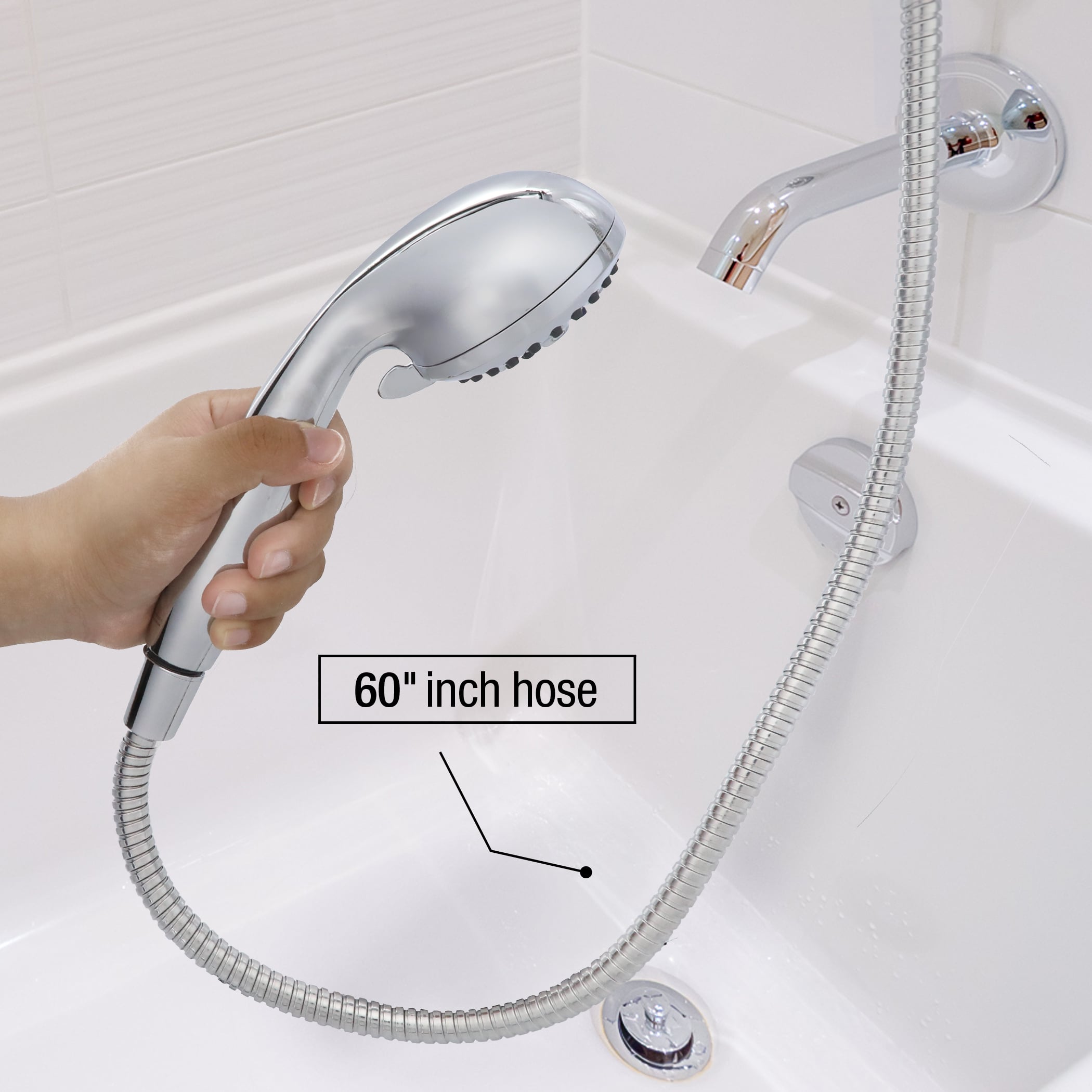 5th image of Multi-Function Massage Handheld Showerhead with Hose in Chrome 5th image of Multi-Function Massage Handheld Showerhead with Hose in Chrome