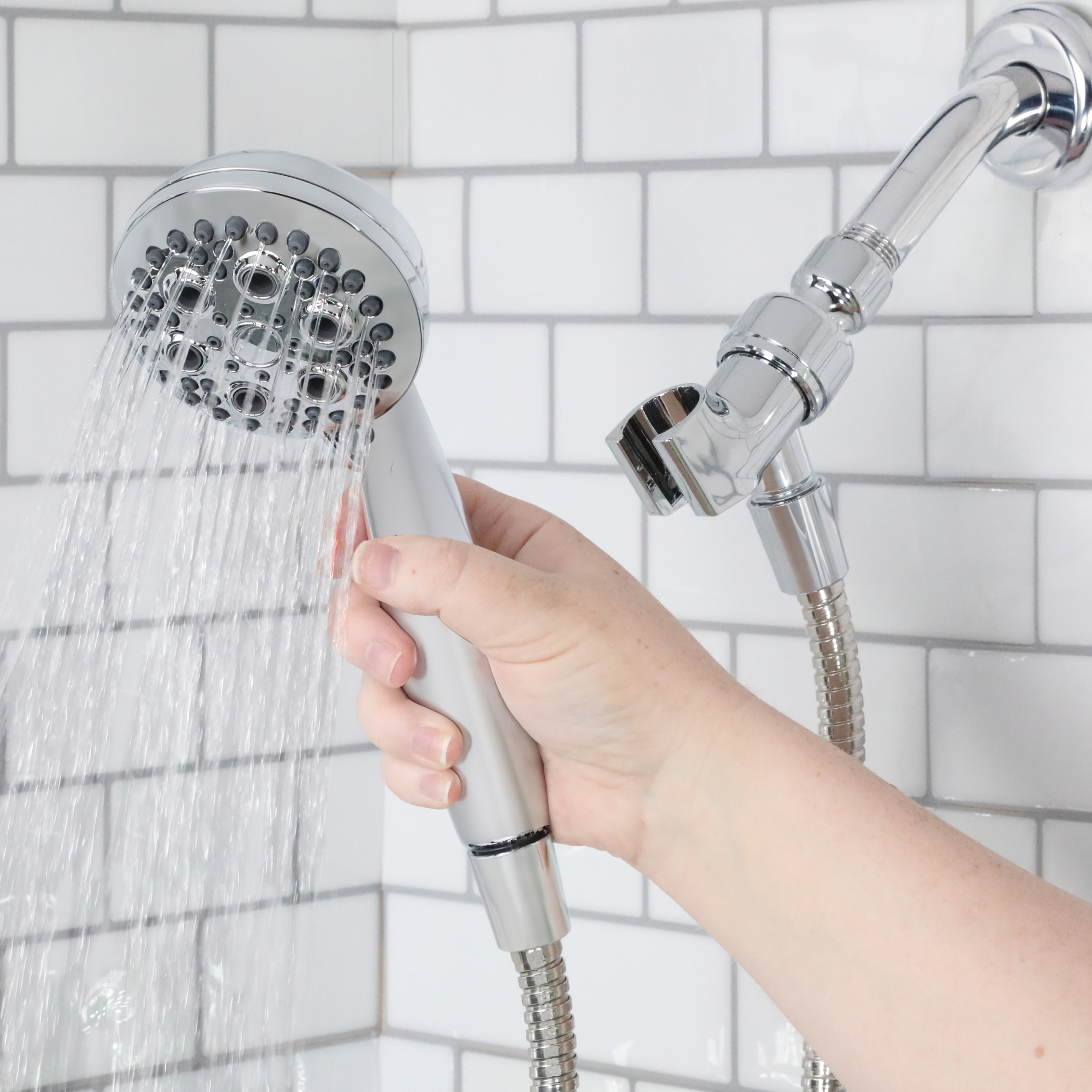 13th image of Multi-Function Massage Handheld Showerhead with Hose in Chrome 13th image of Multi-Function Massage Handheld Showerhead with Hose in Chrome