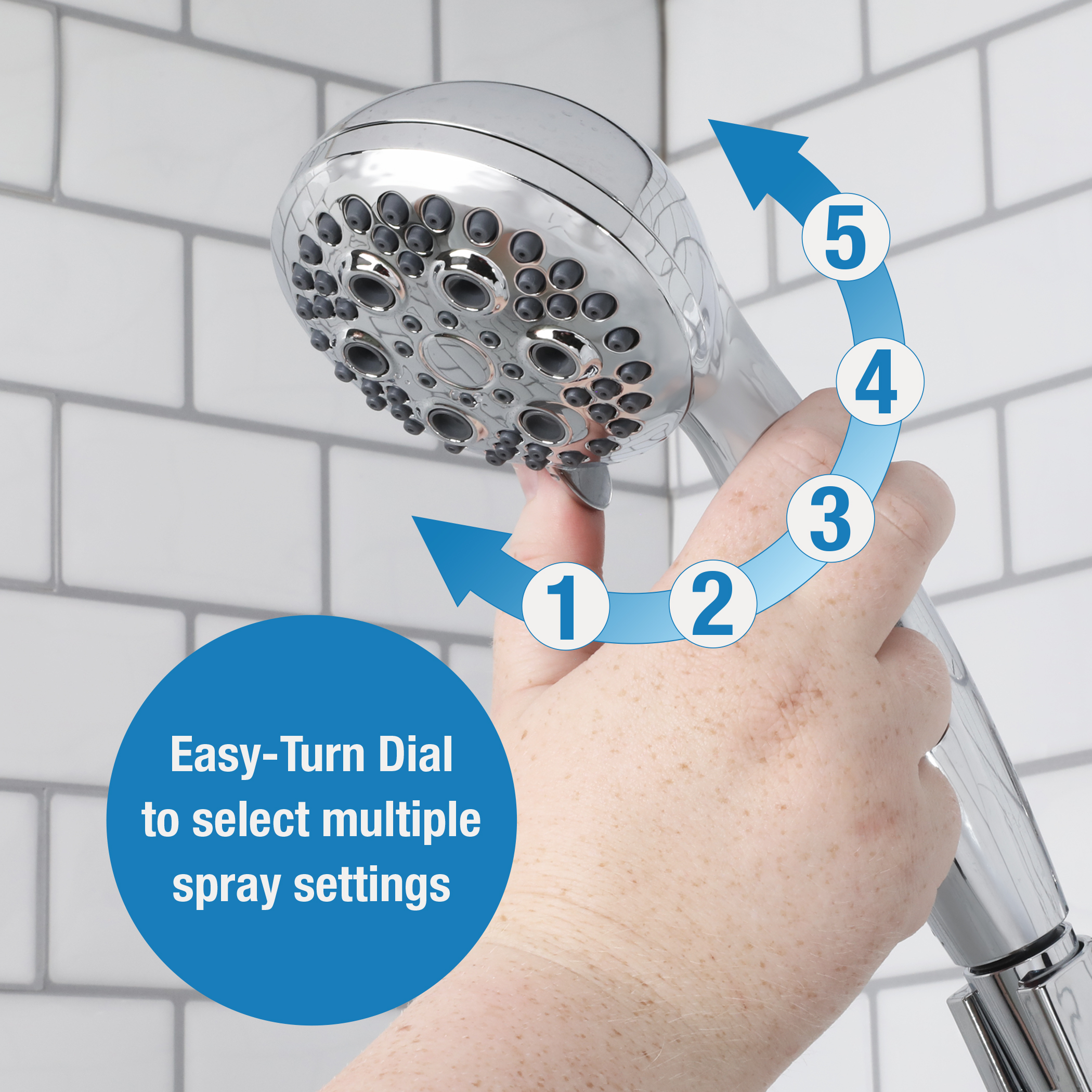 6th image of Multi-Function Massage Handheld Showerhead with Hose in Chrome 6th image of Multi-Function Massage Handheld Showerhead with Hose in Chrome
