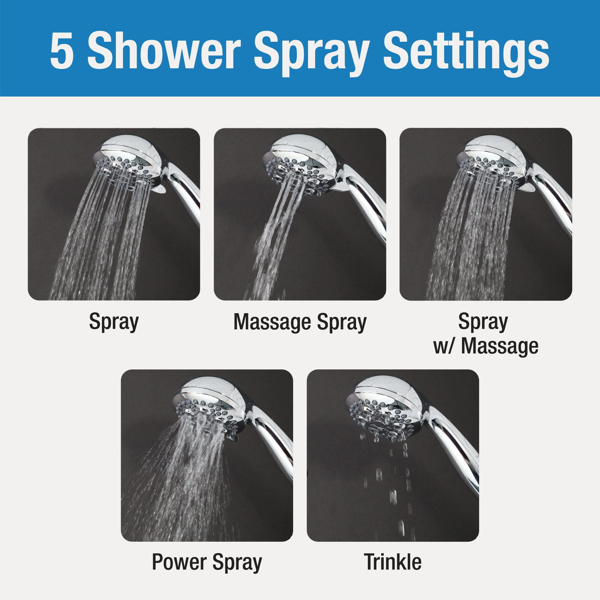 2nd image of Multi-Function Massage Handheld Showerhead with Hose in Chrome 2nd image of Multi-Function Massage Handheld Showerhead with Hose in Chrome