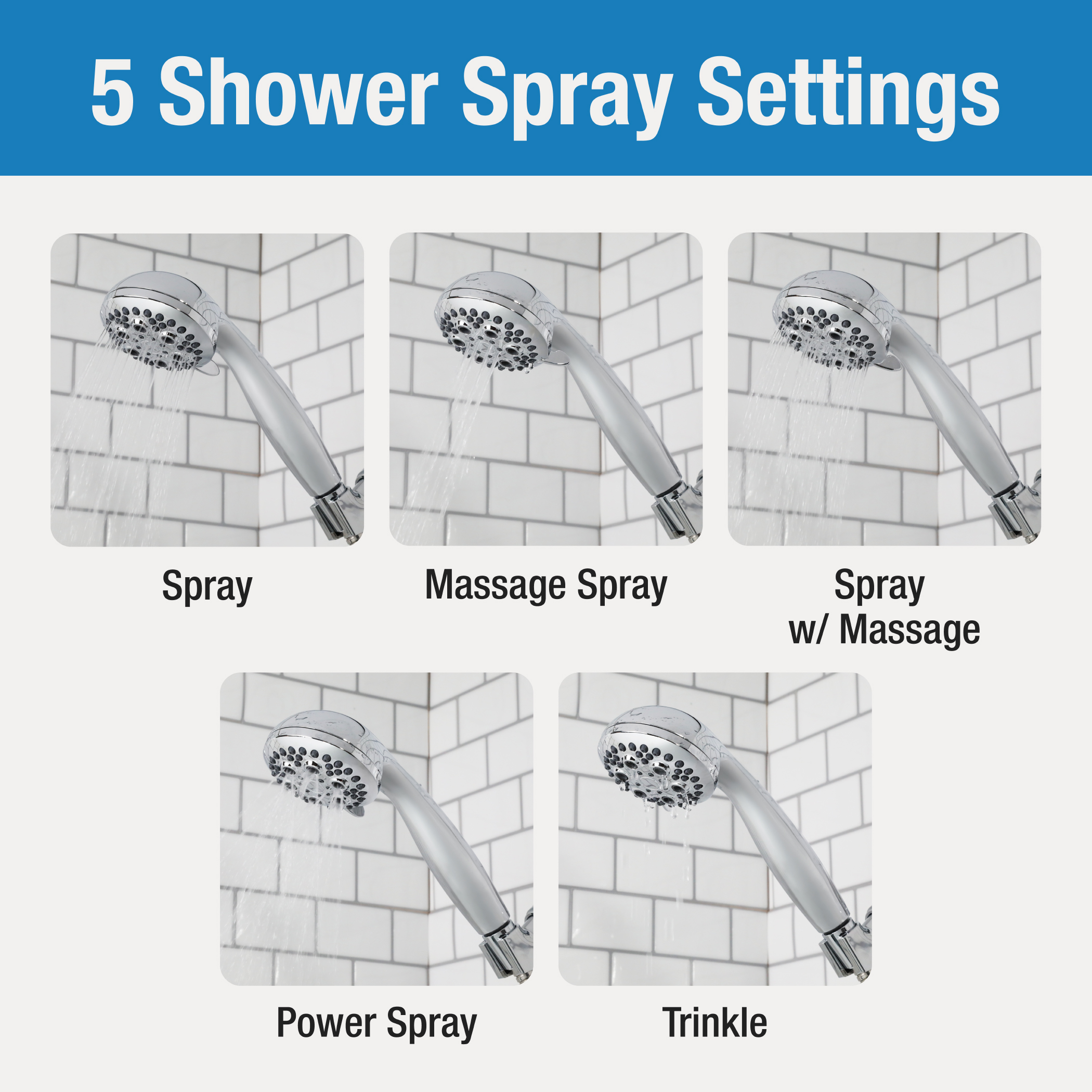 3rd image of Multi-Function Massage Handheld Showerhead with Hose in Chrome 3rd image of Multi-Function Massage Handheld Showerhead with Hose in Chrome