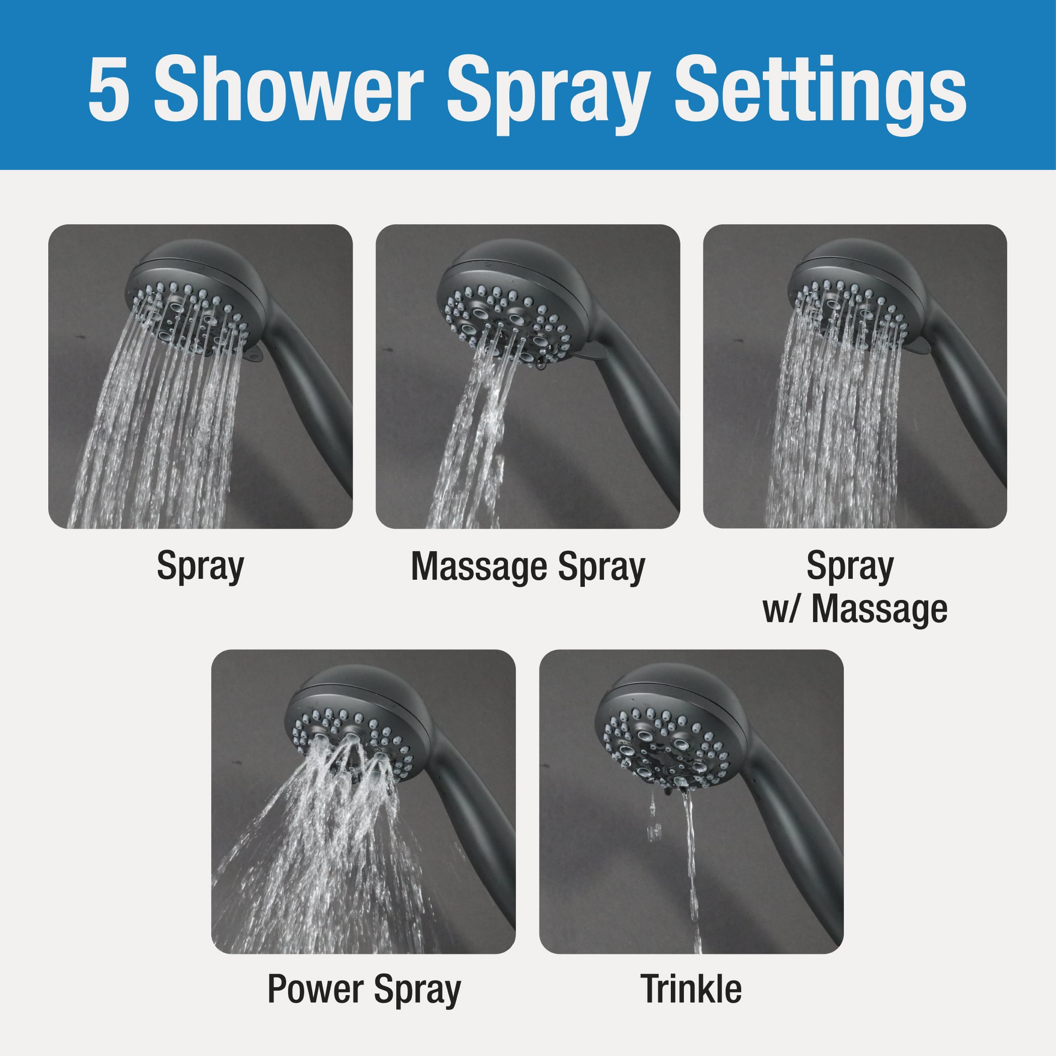 2nd image of Multi-Function Massage Handheld Showerhead with Hose in Matte Black 2nd image of Multi-Function Massage Handheld Showerhead with Hose in Matte Black