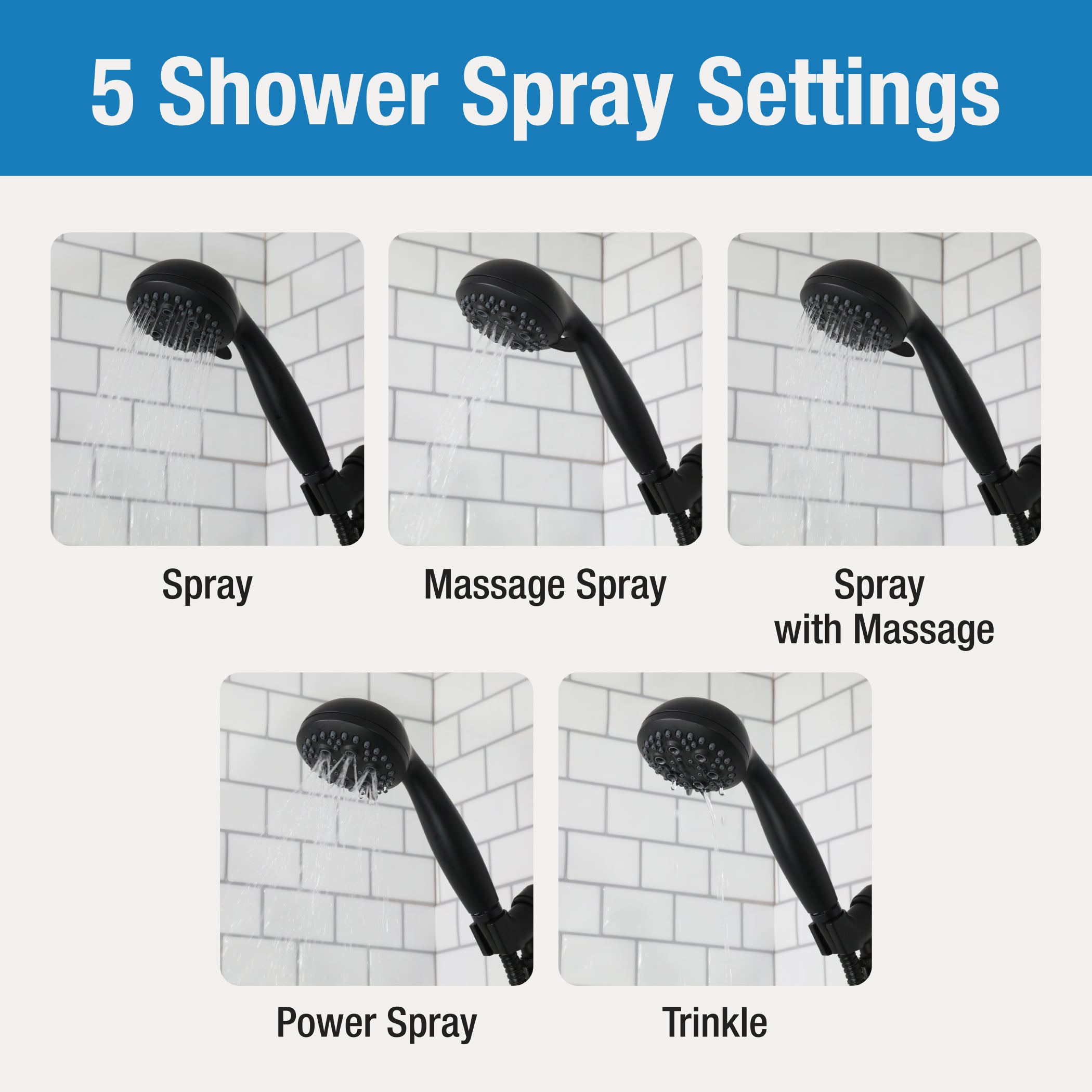 3rd image of Multi-Function Massage Handheld Showerhead with Hose in Matte Black 3rd image of Multi-Function Massage Handheld Showerhead with Hose in Matte Black